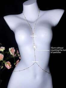 1 pieza Cadena para el pecho con múltiples capas de perlas falsas, sexy y elegante, personalizada, exquisita, accesorio para bodas y fiestas. Cadena corporal sexy de estilo europeo y americano para bikini con diseño tridimensional en la espalda, accesorio bohemio dorado para cadena de cintura de bikini y playa de verano para mujeres - Multicolor - Ver 3