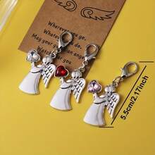 1pc/3pcs Crystal Heart Guardian Angel Blessing Card Silver-Plated Keychain Bag Charm, With Card For Girls - Multicolor - View 13