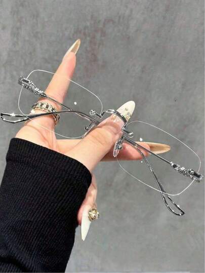 1 Pair Metal Minimalist Fashion Non-Prescription Glasses, Suitable For Reading, Office, Parties, Fashion Item, Photography Accessory