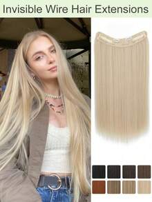 Tóc nối bằng dây thép trong suốt 22 inch, vòng cài tóc trong suốt, có thể điều chỉnh kích thước, kẹp an toàn có thể tháo rời, tóc nối thẳng trong suốt dành cho nữ. - Nhiều màu - Xem 2