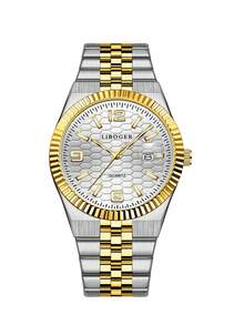 BERGCOZ Round Quartz Watch For Men, Casual & Fashionable, Suitable For Daily Wear, Birthday Gift, Party, Holiday Gathering, Ideal Gift For Yourself Or Friends. No Packaging Included. - V303-golden White - View 1