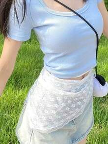 1件芭蕾舞风格蕾丝头巾/三角巾，多功能迷你裙，可作围裙或裙摆，腰带 - 彩色 - 查看 5