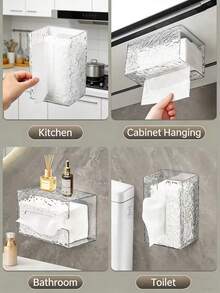 1pc Transparent Tissue Box, Wall-Mounted Transparent Tissue Holder, Kitchen/Bathroom Hanging Tissue Rack, High-End Facial Tissue Storage Box - Water Ripples - View 3