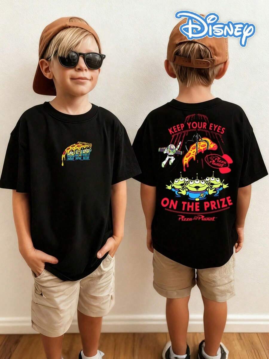 Disney Toy Story Pizza Planet Kids' Tee, Double-Sided Print Cool Kids' Wear - 黑色 - 查看 1