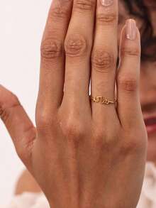 Customized Personalized Arabic Letter Ring, Stainless Steel Adjustable Open Ring, Classic Fashion Couple Ring, Anniversary Wedding Jewelry Gift For Family And Friends - Silver - View 8