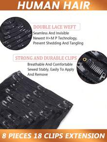 Clip In Hair Extensions Real Human Hair Remy Human Hair Extensions Clip Ins For Women Brazilian Hair Extensions 8pcs Per Set With 18 Clips Double Weft Natural Black - Natural Black - View 3