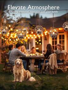 1/2pcs Solar Hanging Lantern Lights, Solar Powered, Outdoor Waterproof Iron Rust Bird Cage Candle Holder With Flickering Solar Tea Lights, Rechargeable Lantern Lights For Backyard, Patio, Garden, Fence, Tree Decor - Beaded Spheres - View 6
