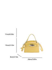 Sac à main mode avec fermoir à cadenas, nouveau petit sac carré haut de gamme, sac à bandoulière et sac à bandoulière 2-en-1 pour femmes, sac à bandoulière  PU texture de litchi - Jaune citron - Voir 3