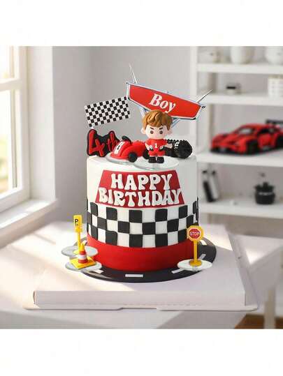 20 piezas Conjunto de decoraciones para tarta de carreras, que incluye decoraciones para tarta con coches de carreras, decoración de pista de carreras, coches de carreras rojos, pilotos de carreras lindos, señales de carreras y barreras amarillas, adecuado para fiestas de cumpleaños, bautizos, revelación de género, etc. (Por favor, utilizar con una bandeja, no entrar en contacto directo con la tarta)
