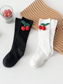 1 Pair Children's Socks, Regular Style With Pom Pom Decor, Snug Fit JK Style Outerwear, Solid Color Versatile, For Girls, Spring/Summer - Multicolor - View 2