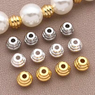 10颗4毫米优雅铜镀18K金加厚银铂金戒指槽金属隔珠，适用于DIY手链、项链、耳环等奢华婚礼派对配饰