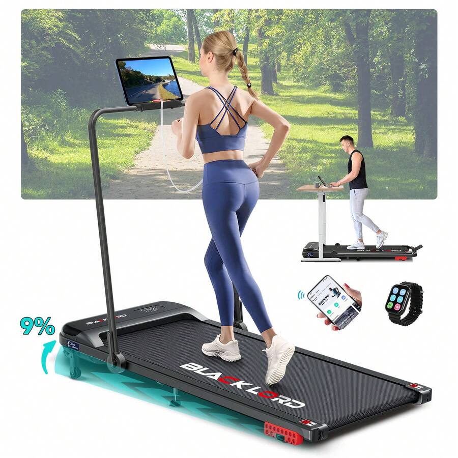 BLACK LORD Walking Pad, Treadmill For Home, LED Display, Running Machine With 2-Level Incline, 140KG Capacity, No Assembly - Black - View 1