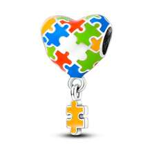 1 件装时尚心形闪亮珠子吊坠，镀银，适合手链项链 DIY 节日礼物 - 彩色 - 查看 4