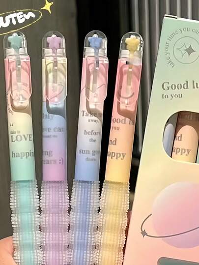 2pcs Star Shaped Push Button Pens, Gradient Color Star Pen Cap With Transparent Clip, Textured Anti-Slip Grip For Comfortable Writing, Essential For Students And Office Use (Standard Pen Size)
