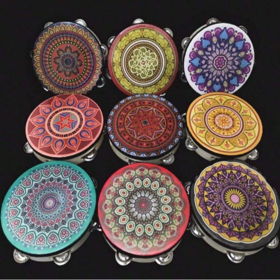 1 buah Gendang Tangan Berwarna Cerah - Desain Mandala Berwarna-warni, Bahan PVC, Cocok untuk Pemain Perkusi dan Alat Peraga Tari, Gendang Bongo Genggam Portabel, Alat Musik Perkusi Orff, Suara Keras dan Menyenangkan, Hadiah Musik - MultiWarna - View 1