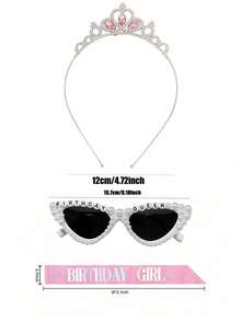 3pcs Birthday Girl Accessories Set, Including Pink Glitter Birthday Queen Belt, Headband, Suitable For Women, Princess Party Decorations Birthday Gift - Crown Headband Set - View 5