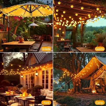 1 String Of 20/30/50/100/200 LED Solar Crystal Ball Lights, Waterproof Outdoor, 8 Lighting Modes, Solar Powered, Suitable For Garden, Patio, Porch, Wedding Party Decor