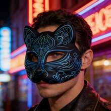 Máscara suave impresa en 3D, adecuada para Halloween, carnaval, festival de música, baile de máscaras - Máscara de gato - Negro - Ver 4