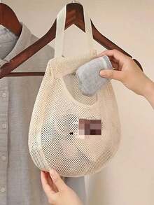 1 pieza Bolsa de almacenamiento de malla montada en la pared, organizador de ropa interior, calcetines y baño de tela ligera para colgar en la pared, ahorro de espacio para puerta/armario, de vuelta a la escuela, organización de dormitorio, almacenamiento de ropa y baño, organizador de lavandería - Beis - Ver 6