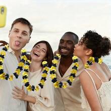 6/12包黑色金色花环项链电影之夜夏威夷草裙舞花环毕业典礼海滩热带嘉年华情人节派对婚礼用品 - 黑金派對花環 - 查看 5