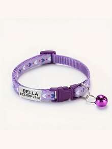 1pc Customized Cat Collar, Cute Pet Cat Collar With Engraved Pet Name Pendant, Perfect Gift For Pets - Multicolor - View 10