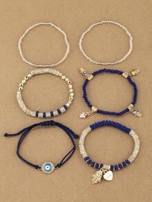 6 buah Gelang Mata Jahat Vintage untuk Wanita, Cocok untuk Liburan (Bahan dan Jumlah Manik Mungkin Sedikit Berbeda) - Royal Blue - View 4