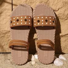 少女时尚简约新款平底凉鞋，软底轻便夏季百搭沙滩拖鞋 - 棕色 - 查看 1