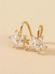 Gemstone Decor Floral Ear Cuff - Yellow Gold - View 3