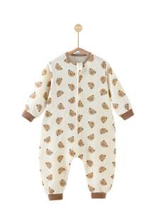 男女通用秋季双层棉纱分腿婴儿睡袋，可爱小熊印花长袖透气睡衣，男婴女婴睡袋 - 彩色 - 查看 20