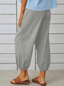 新款欧美风宽松高腰纽扣七分阔腿裤，女士春季款 - 灰色2 - 查看 2