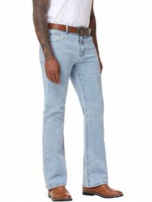 Men's Vintage Jeans Bell Bottom Pants Retro 70s Comfortable Stretch Fit For Disco Party - Rửa nhẹ - Xem 6