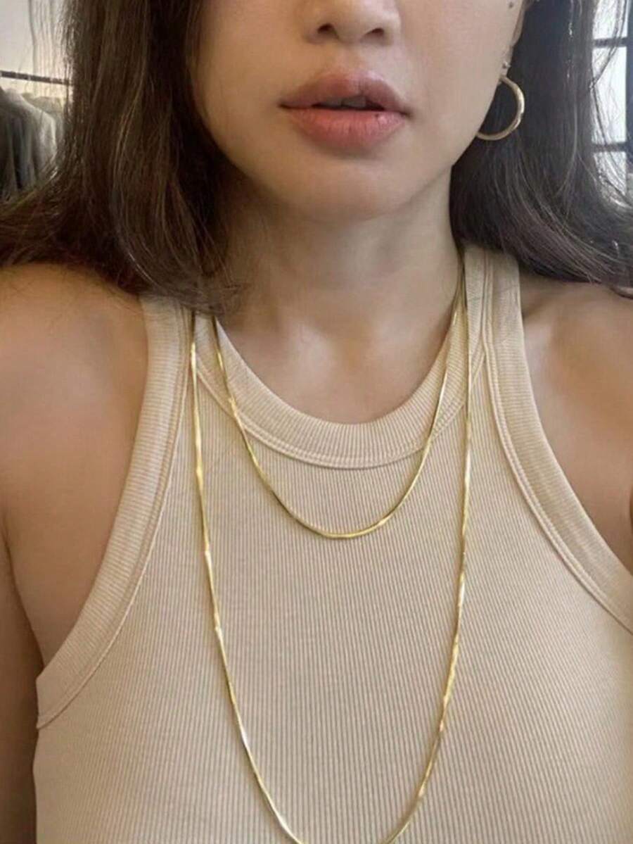 1条18K镀金不锈钢长款双层120厘米蛇骨链项链 - 纏繞項鍊 - 查看 1