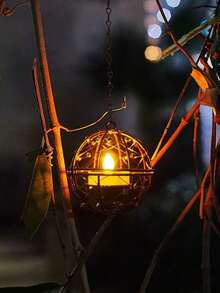 1/2pcs Solar Hanging Lantern Lights, Solar Powered, Outdoor Waterproof Iron Rust Bird Cage Candle Holder With Flickering Solar Tea Lights, Rechargeable Lantern Lights For Backyard, Patio, Garden, Fence, Tree Decor - Beaded Spheres - View 9