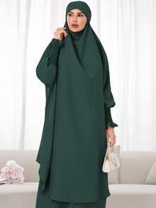 2pcs Muslim Women's Prayer Dress Set, Long Sleeve Loose Robe, Prayer Headscarf, Suitable For Festivals - 彩色 - 查看 3