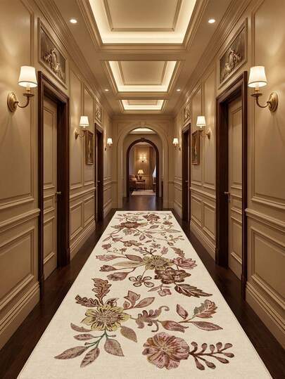 1pc Elegant Bohemian Floral Area Rug/Carpet/Door Mat/Runner, Suitable For Bathroom, Kitchen, Entryway, Hallway, Bedside, Living Room, Bedroom, Machine Washable, Home Decor