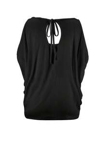 Plus Size - Plus Size - Women's Western Cowboy Style  Oversized Top, Featuring Irregular Sizing And An Elegant Off-The-Shoulder Design.Very Suitable For Casual Retro Looks - Black - View 3