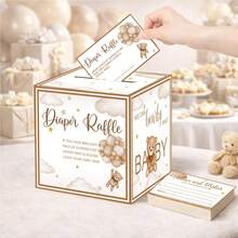 Bộ hộp trò chơi bốc thăm gấu bông, 50 thẻ trò chơi tiệc tùng kèm hộp, hoạt động trang trí bàn tiệc dễ thương cho tiệc mừng em bé, chào đón hoặc sự kiện bất ngờ. - Xem 3