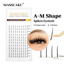 12Lines MASSCAKU Spikes Wispy Eyelashes Extension A Shape Tapered Flat Base Fluffy Eyelash Mix 8-15mm C D Matte Cluster Make Up Tools - View 7