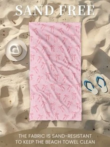 1件粉色蝴蝶結印花超細纖維沙灘巾，超吸水、柔軟、輕便且易攜帶，防風、防曬、防沙，適合沐浴、游泳、健身、瑜伽、夏季旅行、度假及浴室裝飾，可選收納袋，尺寸：小號 35*75C - 彩色 - 查看 8