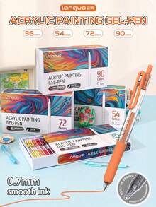 6/36/54/72/90 Colors Retractable Acrylic Paint Pen Set - Gel Pens (0.7mm), Acrylic Paint Markers, Ballpoint Pens, Liners, Highlighters, Suitable For Vibrant Color Writing And Sketching, Smooth Writing, Applicable For Painting, Marking, Student Notes, Handbook Making, Office Use - Multicolor - View 1