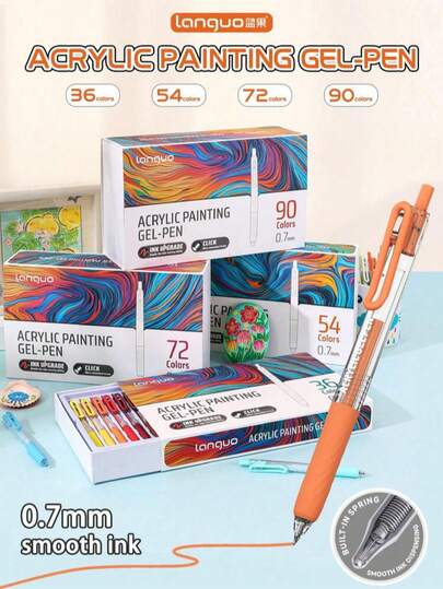 6/36/54/72/90 Colors Retractable Acrylic Paint Pen Set - Gel Pens (0.7mm), Acrylic Paint Markers, Ballpoint Pens, Liners, Highlighters, Suitable For Vibrant Color Writing And Sketching, Smooth Writing, Applicable For Painting, Marking, Student Notes, Handbook Making, Office Use