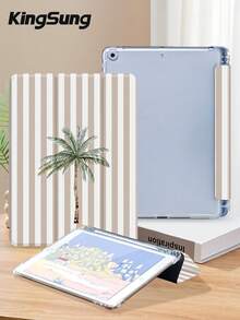 Kingsung Coconut Tree & Stripes Pattern Tablet Protective Case,Compatible With 9.7/10.2/10.5/10.9/12.9/Pro 11, 10th Gen,Compatible With Samsung Galaxy Tab S6 Lite 10.4 Inch,Compatible With Kindle Paperwhite 12th Gen 2024,Kindle 11th Gen 2022,Kobo Clara Colour,Soft Anti-Fall Protection,Smart Stand/Automatic Wake Up/Sleep - Multicolor - View 4