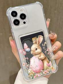 Funda Kawaii con conejo abrazando huevo de Pascua rosa, mariposa flotante y flores silvestres en estilo acuarela, Tierno, Adorable, Estético, Perfecta para Chicas que aman los diseños primaverales, dulces y llenos de encanto natural, Funda transparente con tarjetero compatible con Apple iPhone17 Pro Max, 17 Pro, 17 Air, 16 Pro Max, 16 Pro, 16E, 17, 16, 15, 14, 13, 12, 11, Plus, Pro, Pro Max Cases, para Galaxy S25, S24, S23, S22, GalaxyA02S,A03,A04,A05,A06 4G,A12,A13,A15,A16,A21S,A24,A25,A32,A32,A34,A35,A54,A55, y para Moto:Edge 50 Fusion,E13,Edge 50 Pro,Edge 50,G04,G14,G54,G84, y para OPPO\Rendmi,Funda protectora transparente de TPU suave a prueba de golpes. ideal como regalo para mujeres y chicas. - transparente - Ver 3