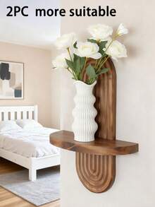 1pc Simple Brown Wooden Shelving Unit, Multi-Tier Storage Organizer Rack, Suitable For Office, Bedroom Wall Decor, Can Be Used As Candle Display Holder, Retro Wall Decor Rack, Easy To Install Minimalist Home Wall Decor Storage Rack, Space-Saving - Maroon - View 10