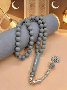 1条45颗亚克力斋月祈祷念珠手链，男女通用日常佩戴 - 灰色 - 查看 3