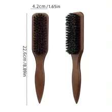 1pc Professional Salon Pig Bristle Hair Brush, Suitable For Oily Hairstyles - Nylon Material Beard Brush For Men - Plastic Long Handle Haircut Brush - Multicolor - View 2