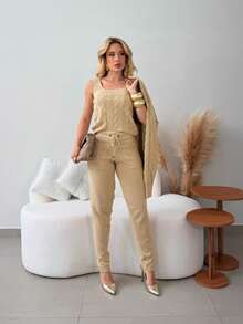 Women's Winter Knit Set, 3 Pieces: Pants + Blouse + Cardigan - Màu be - Xem 4