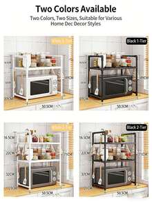 3-Tier Expandable Microwave Oven Rack, Metal Microwave Stand With Hooks, Bread Shelf, Adjustable Kitchen Storage Rack, Black 3-Tier - Multicolor - View 5