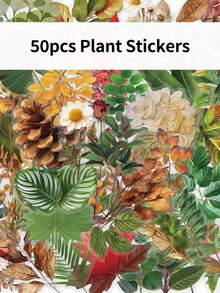 50pcs Transparent Plant Cartoon Creative Stickers DIY Guitar Luggage Refrigerator Water Cup Planner Supplies Decorative Laptop Personalization Stickers - Multicolor - View 2