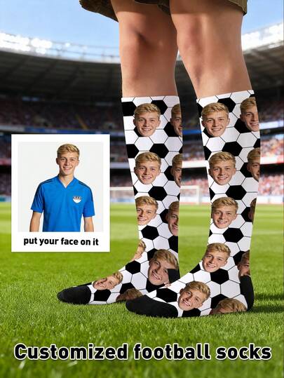 1 Pair Custom Socks, Unisex Calf Socks, Personalized Photo Socks For Men, Printed Face Socks For Women, Fun Gifts For Valentine's Day, Easter, Mother's Day, Birthday And Other Gatherings, High-Quality Geometric Print Socks, Suitable As Quirky Gifts For Family And Friends, Suitable For Outdoor Sports, Commuting And Home Wear, New Spring/Summer Couple Socks With Imaginative Designs.